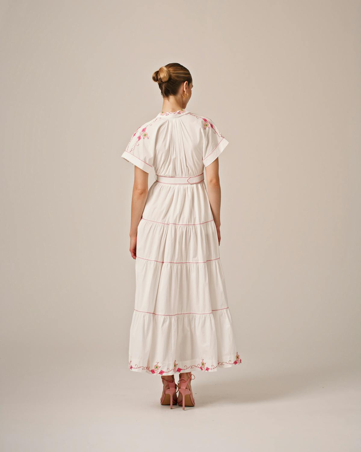 Poplin Embroidered Shirt Dress, White With Embroidery. Image #4