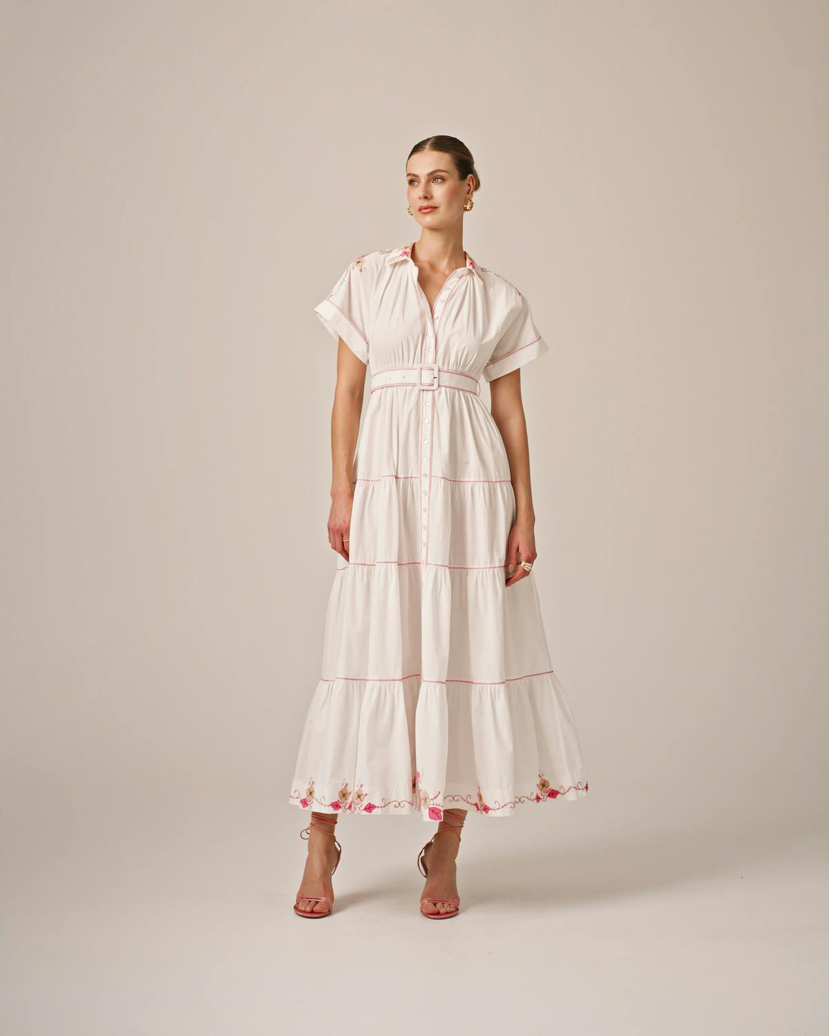 Poplin Embroidered Shirt Dress, White With Embroidery. Image #2