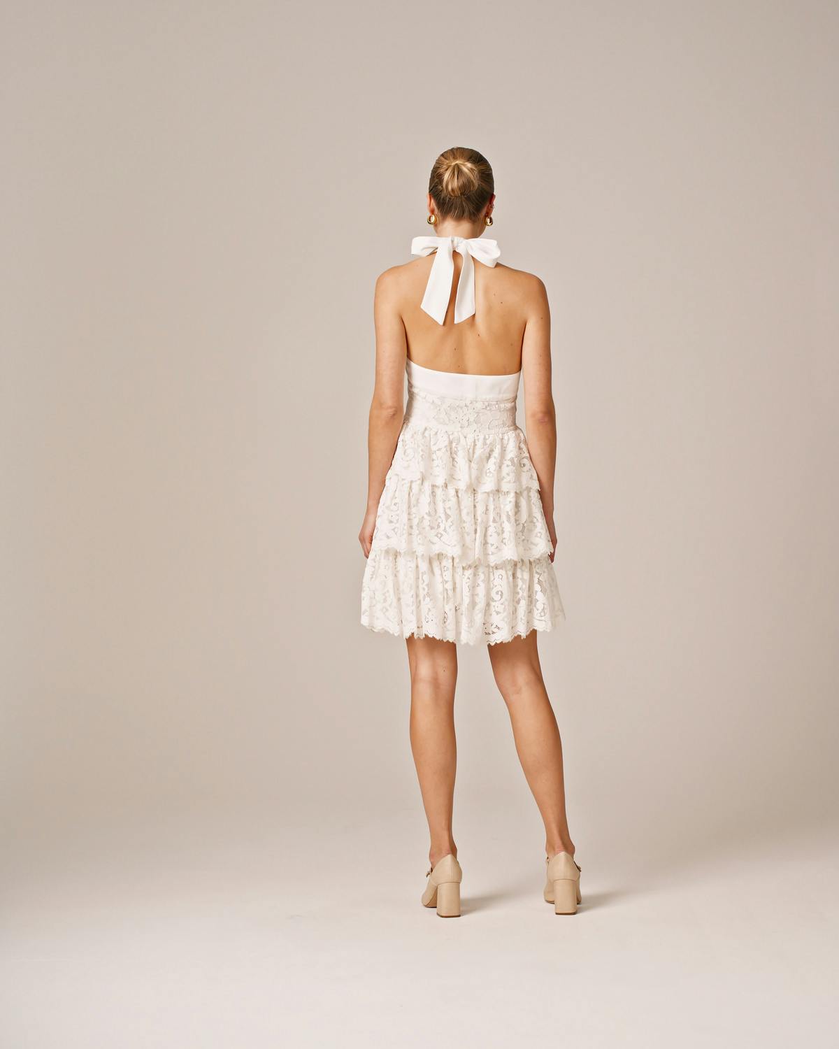 Lace Halterneck Dress, Off White. Image #3