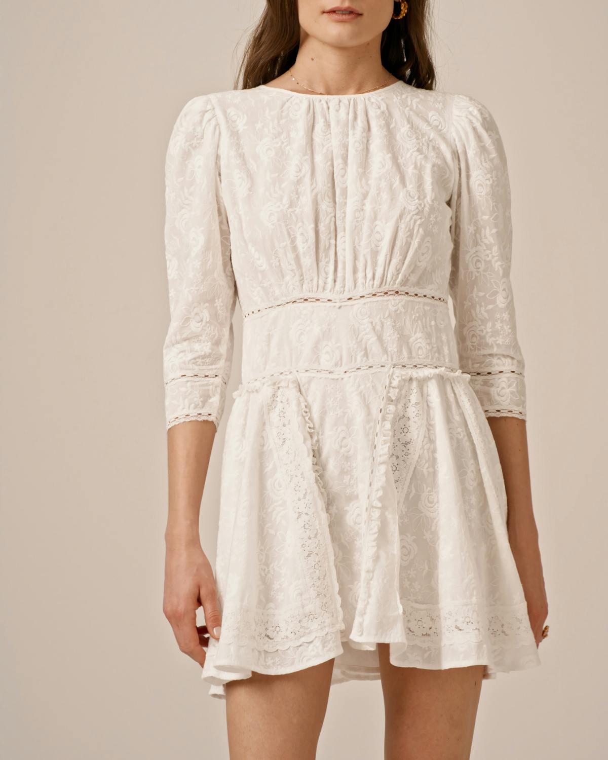 Broderie Anglaise Mini Dress, White. Image #2