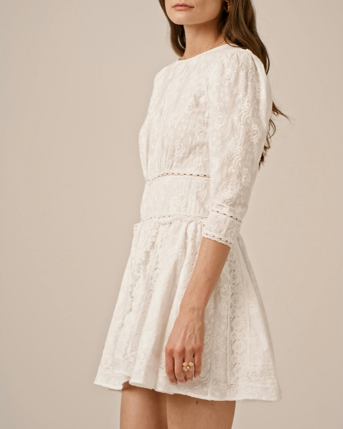 Broderie Anglaise Mini Dress, White. Image #3