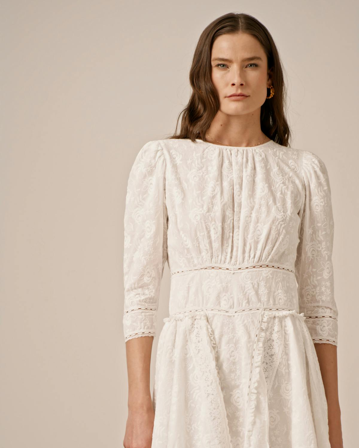 Broderie Anglaise Mini Dress, White. Image #1