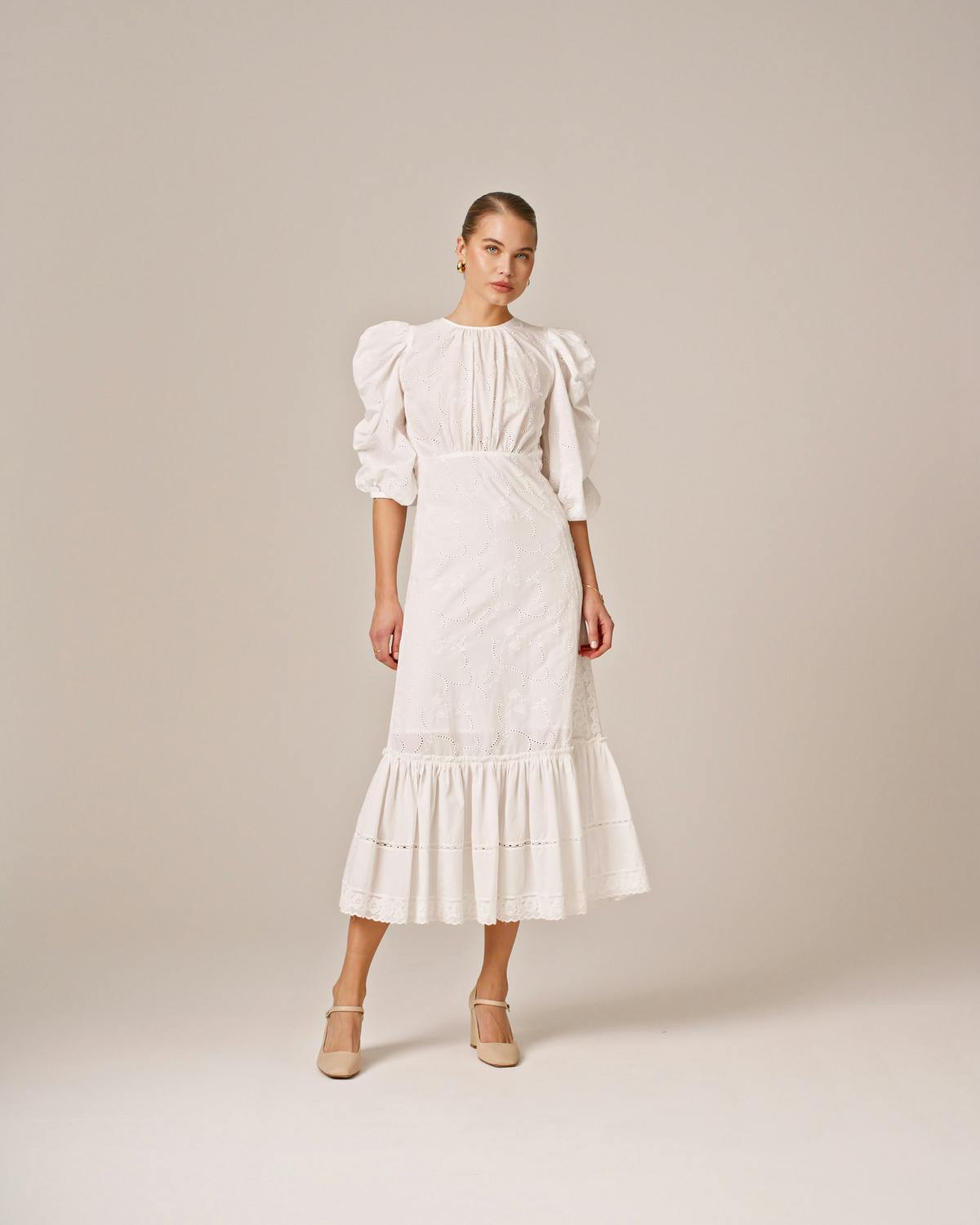 Broderie Anglaise Gown, White. Image #2
