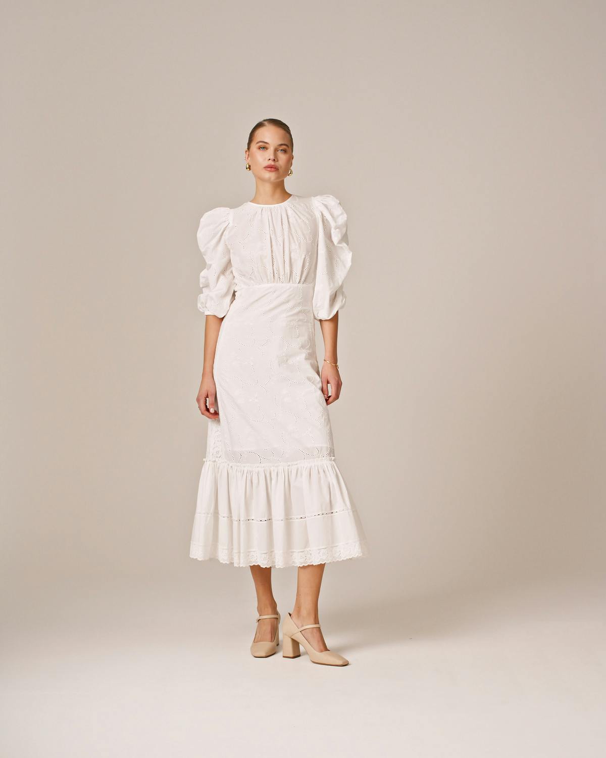 Broderie Anglaise Gown, White. Image #5