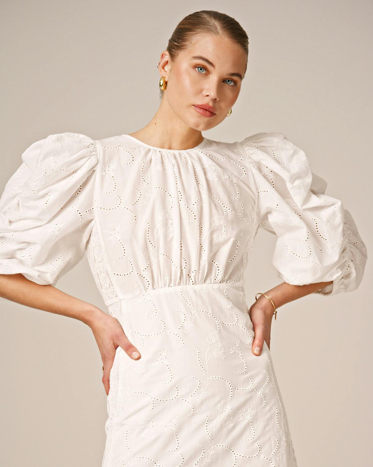 Broderie Anglaise Gown, White. Image #1