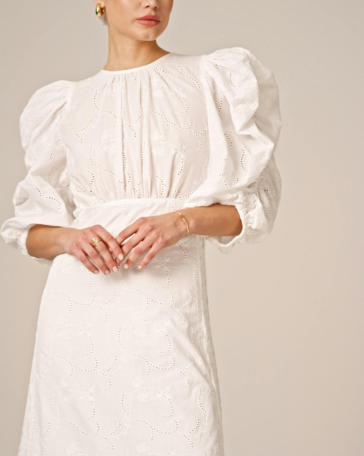 Broderie Anglaise Gown, White. Image #4