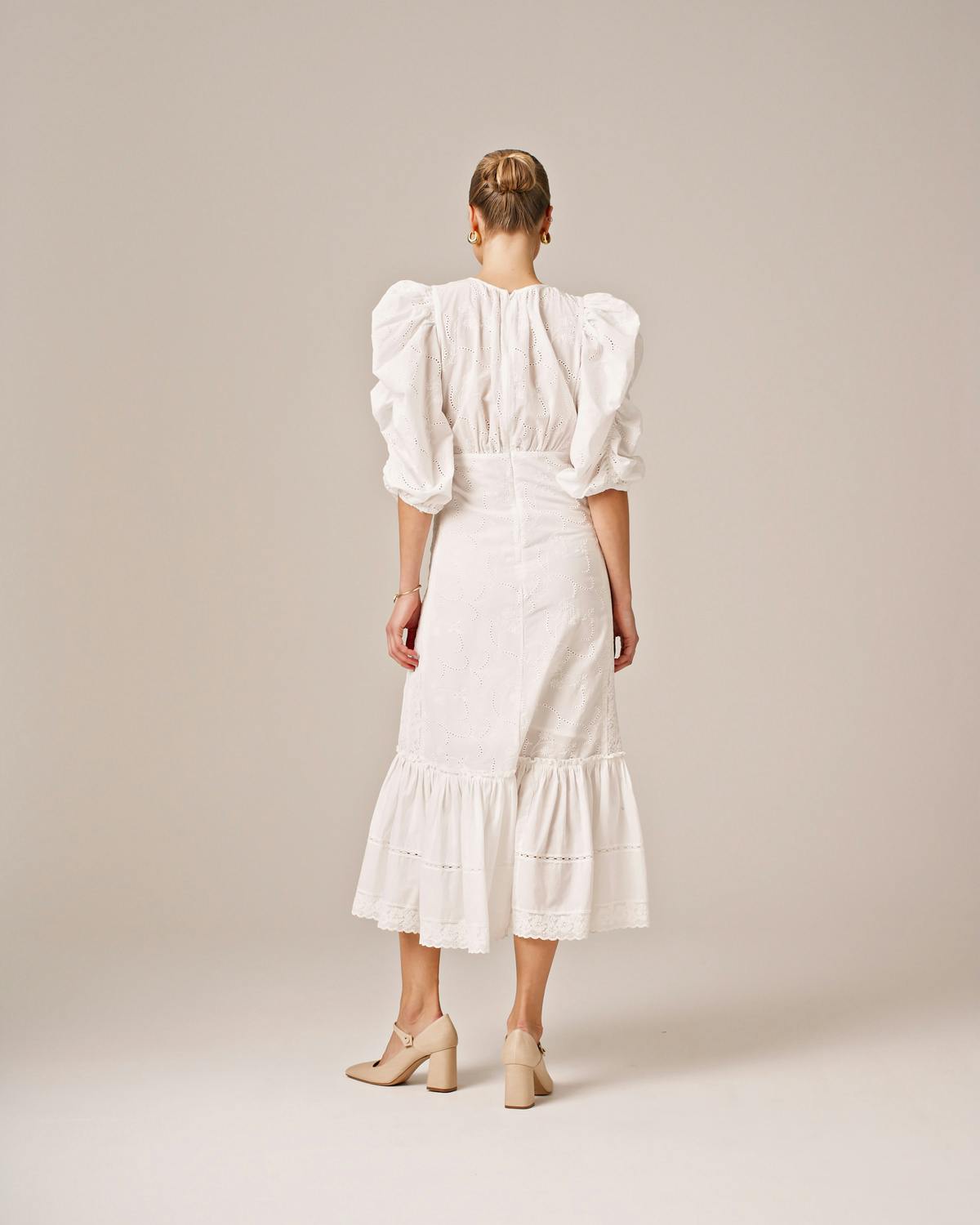 Broderie Anglaise Gown, White. Image #3