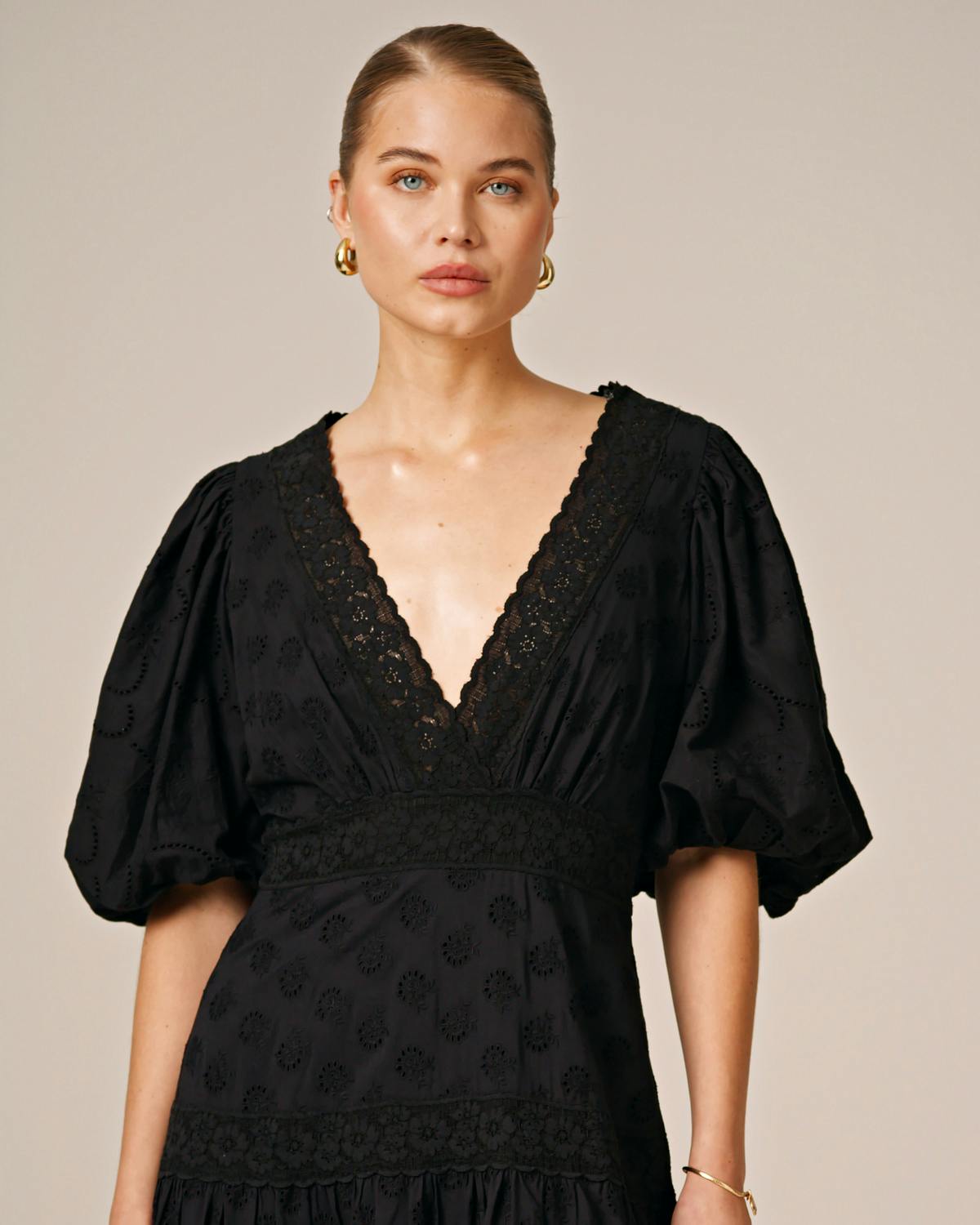 Broderie Anglaise Maxi Dress, Black. Image #4