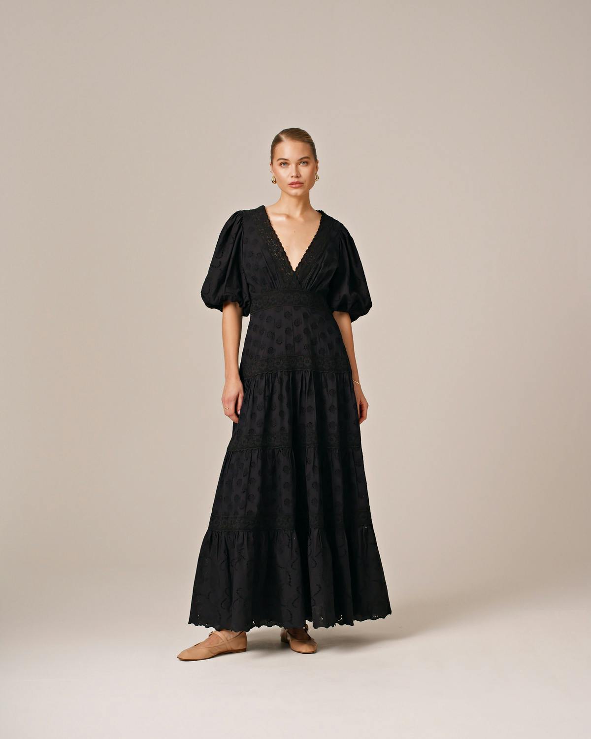 Broderie Anglaise Maxi Dress, Black. Image #2