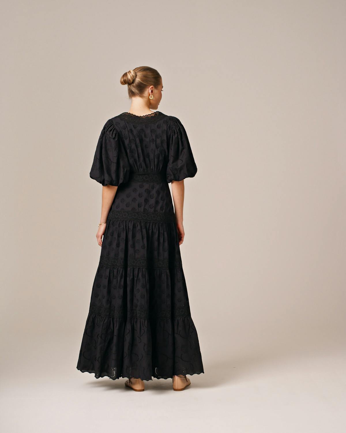 Broderie Anglaise Maxi Dress, Black. Image #3