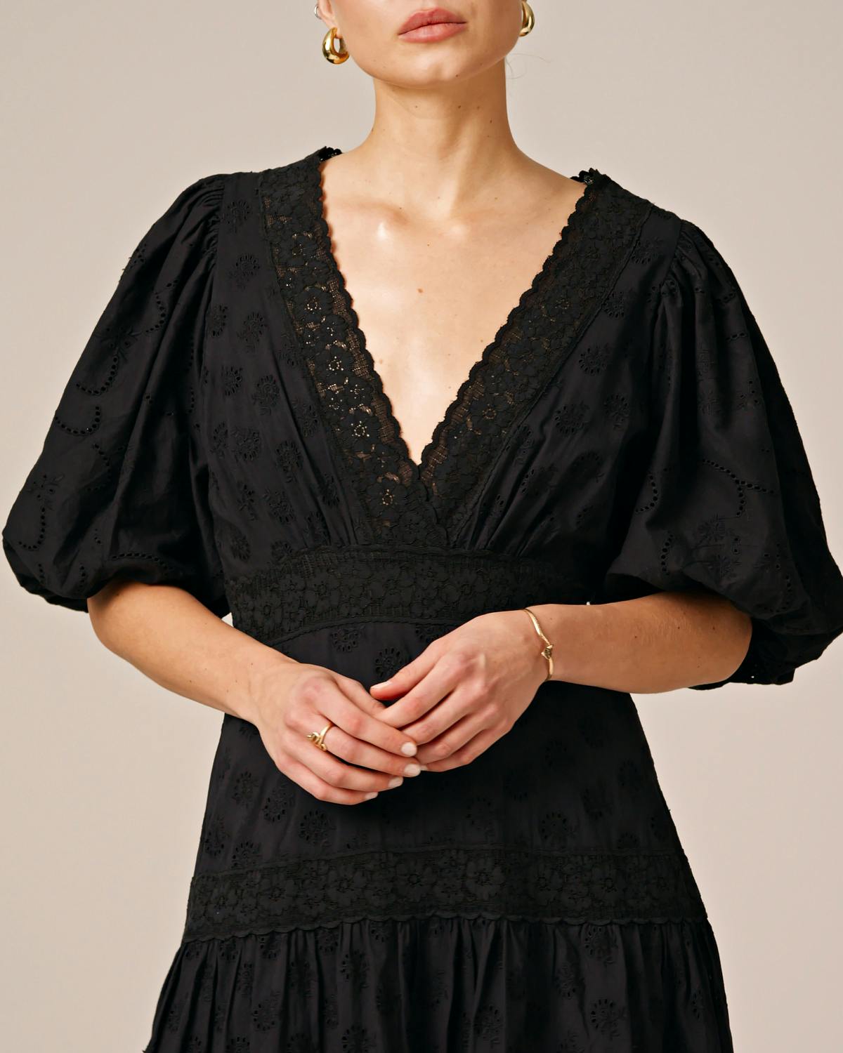 Broderie Anglaise Maxi Dress, Black. Image #5