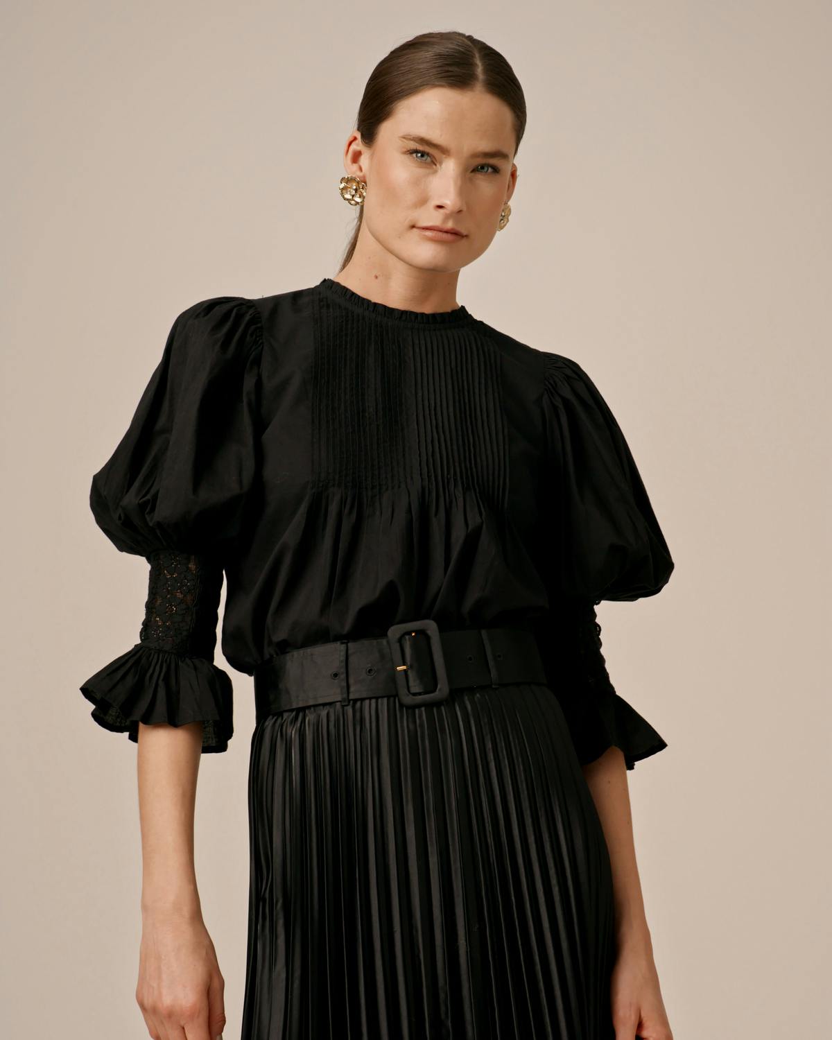 Broderie Anglaise Blouse, Black. Image #3