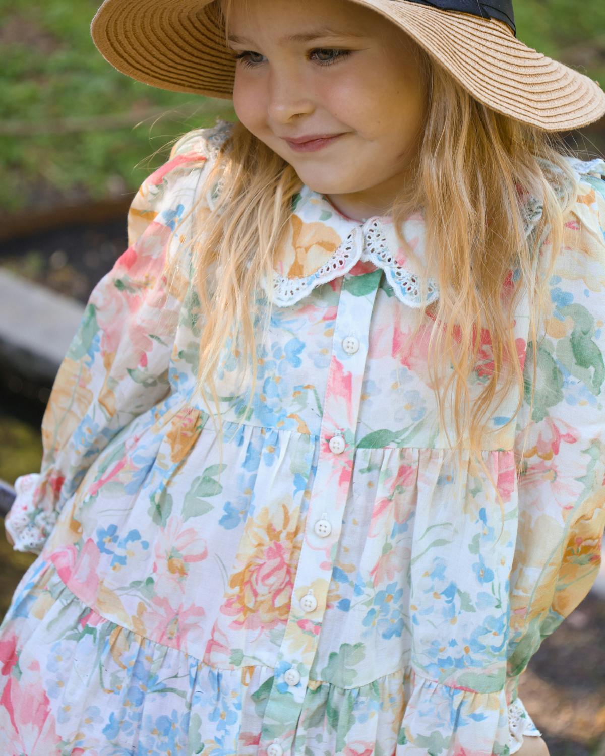 Cotton Slub Shirt Dress, Blooming Pastels. Image #5