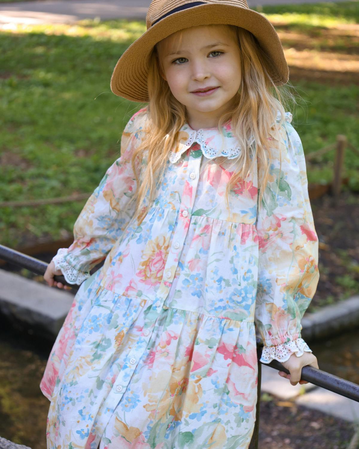 Cotton Slub Shirt Dress, Blooming Pastels. Image #1