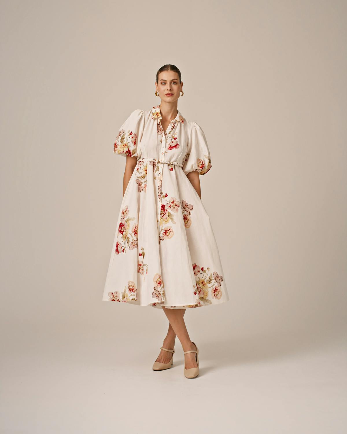 Linen Button-Down Dress, Rosette. Image #3