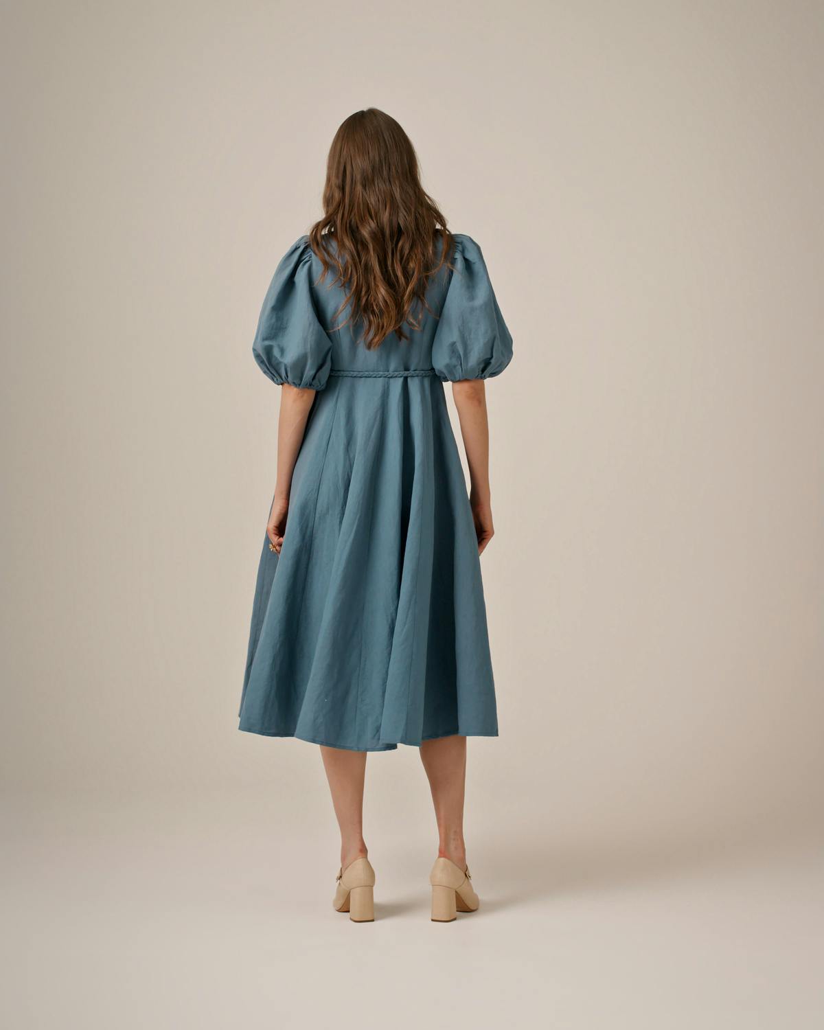 Linen Button-Down Dress, Ocean Blue. Image #3