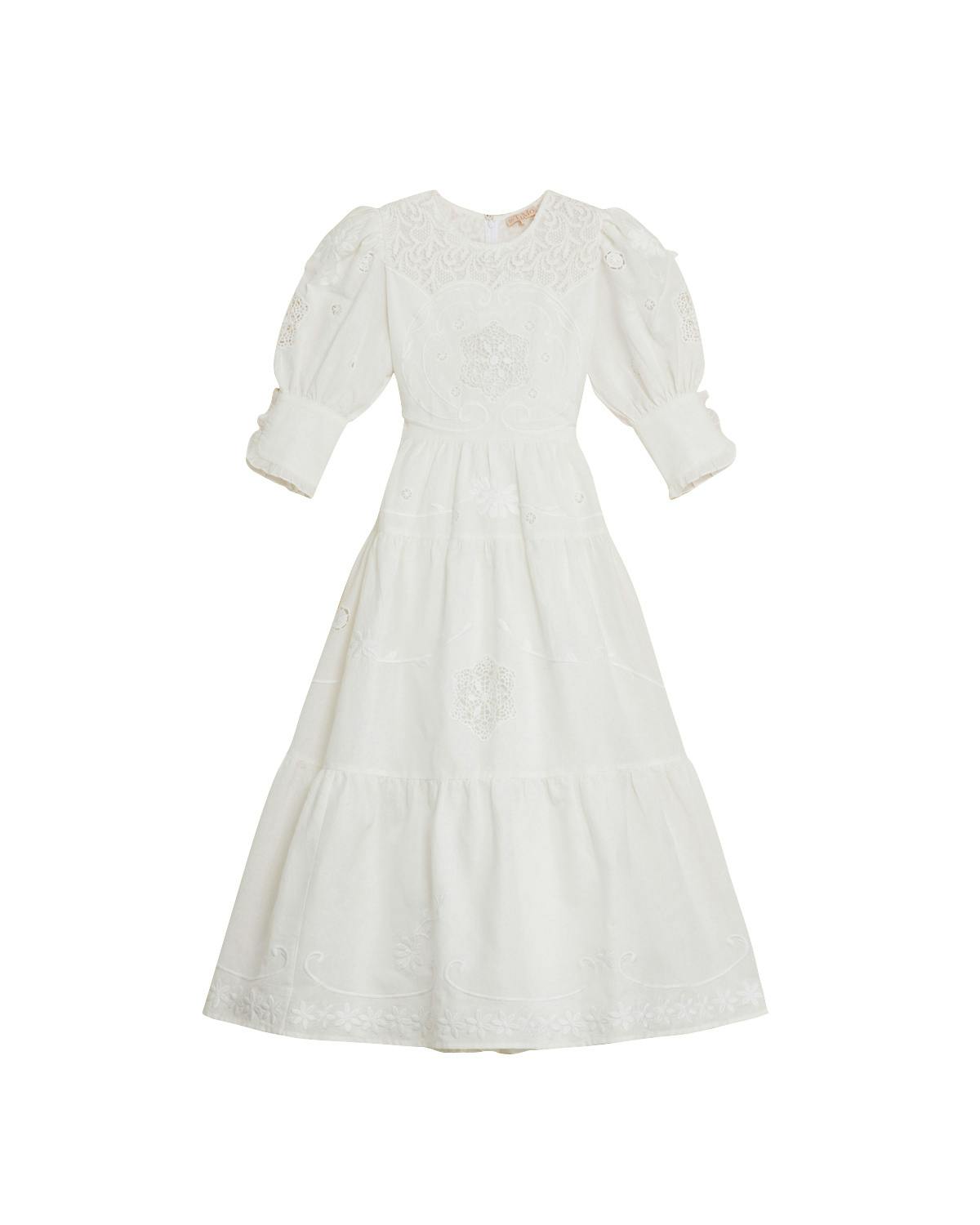 Linen Embroidery Gown, White. Image #7