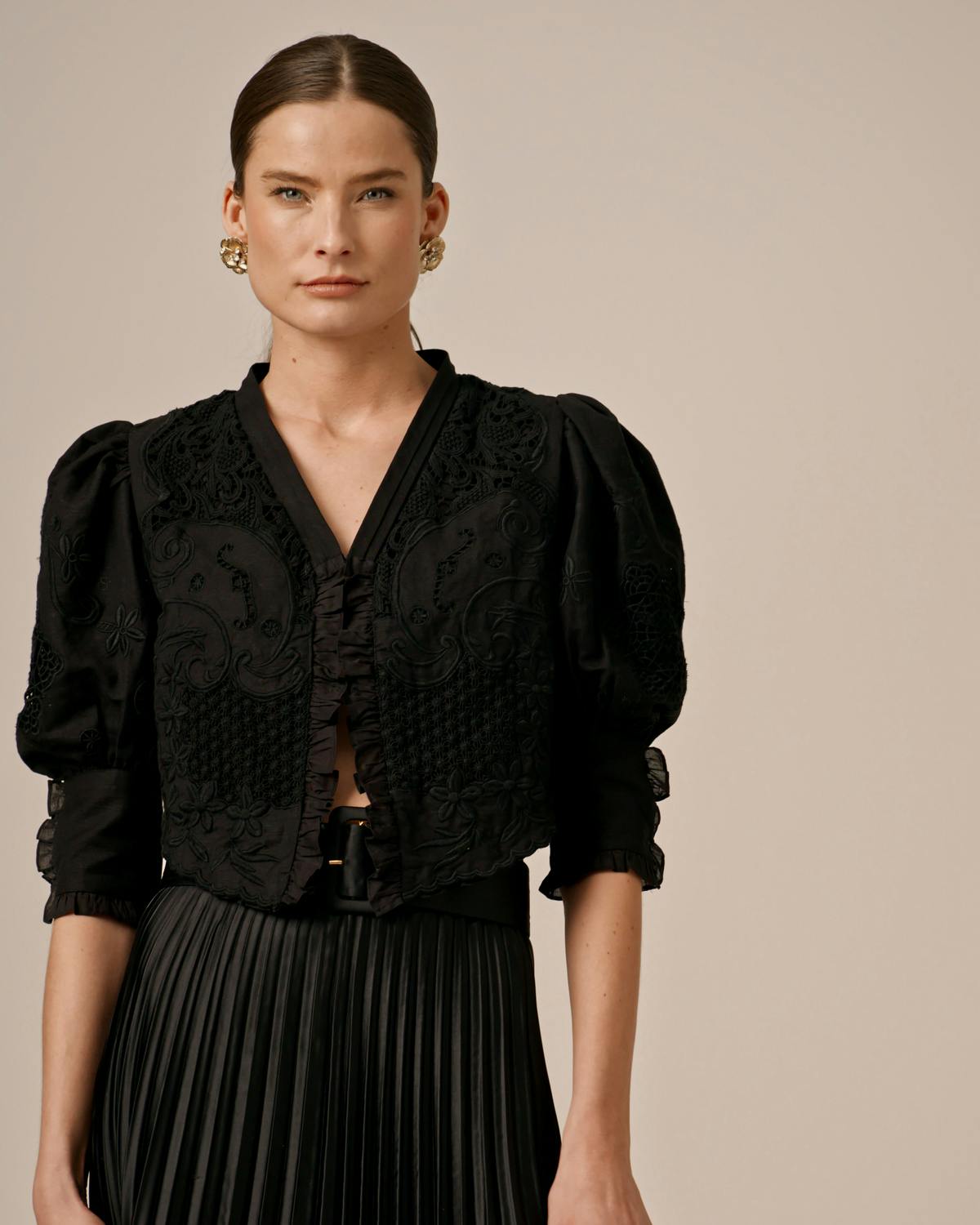Linen Embroidery Jacket, Black. Image #2