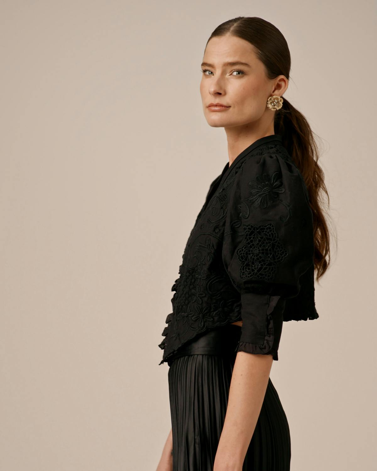 Linen Embroidery Jacket, Black. Image #3