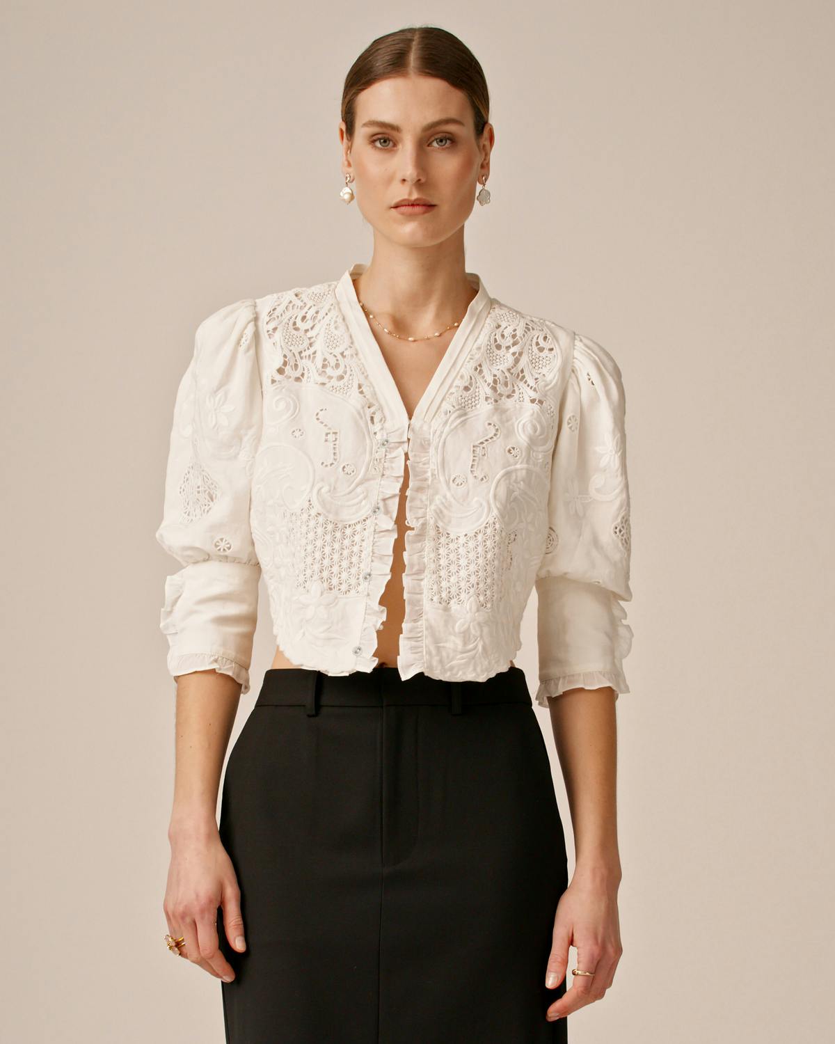 Linen Embroidery Jacket, White. Image #4