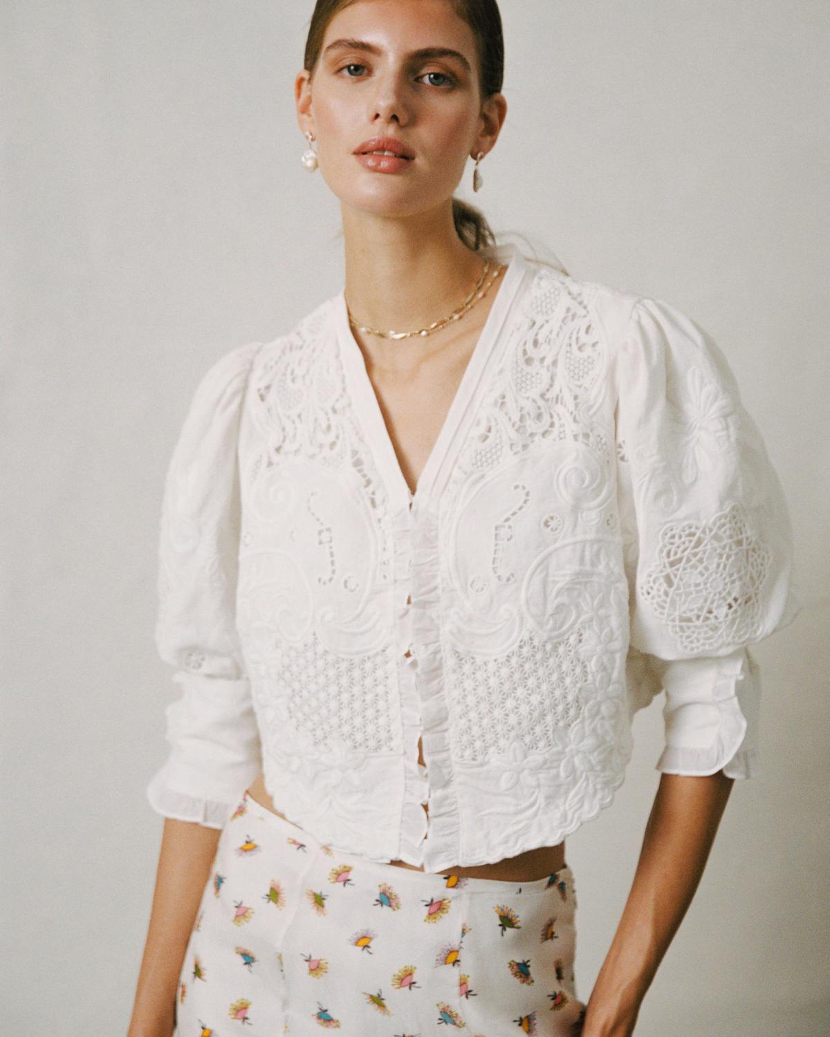 Linen Embroidery Jacket, White. Image #1