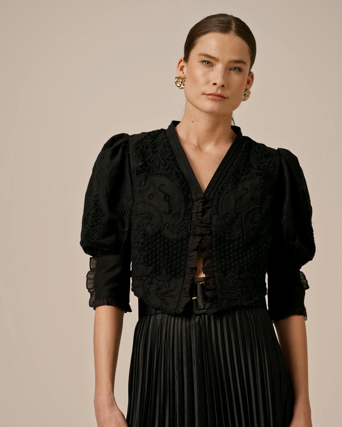 Linen Embroidery Jacket, Black. Image #1