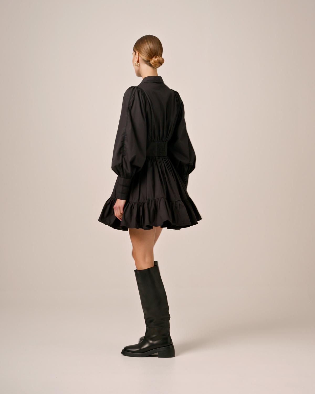 Poplin Mini Dress, Black. Image #3