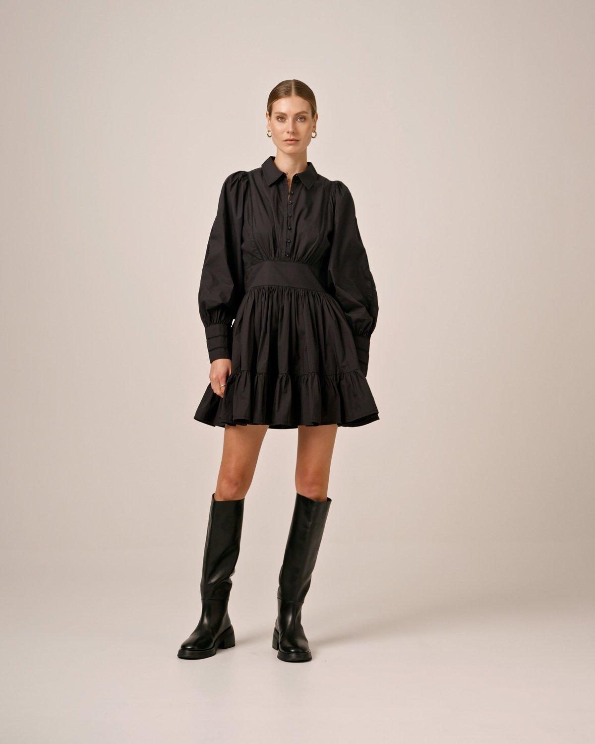 Poplin Mini Dress, Black. Image #2