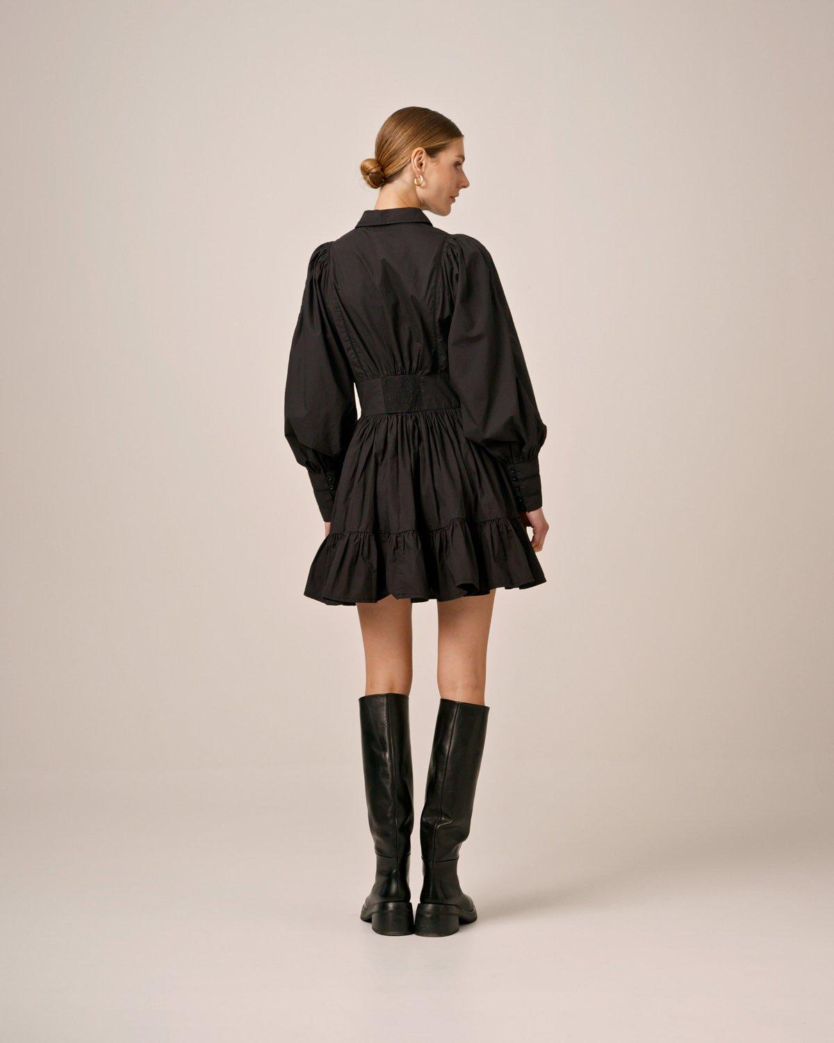 Poplin Mini Dress, Black. Image #4