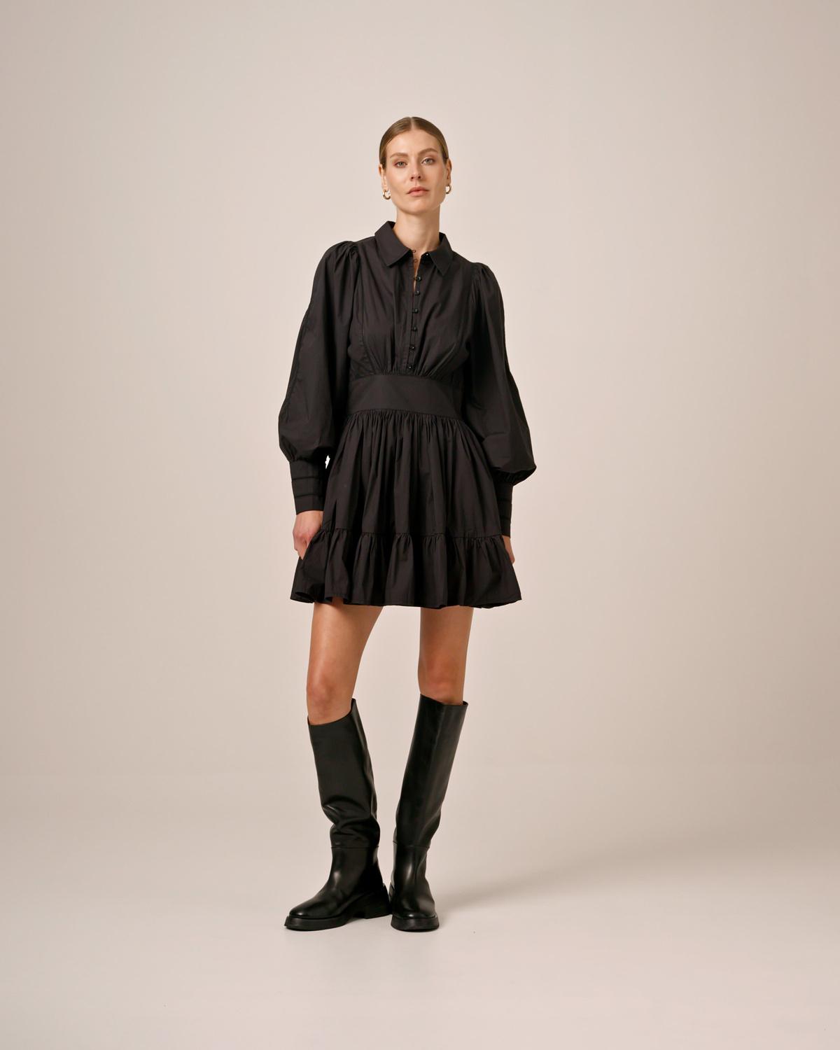 Poplin Mini Dress, Black. Image #1