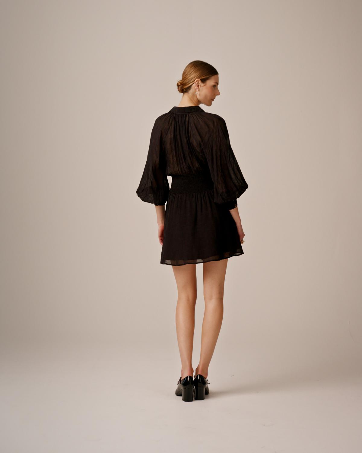 Georgette Rouching Dress, Black. Image #2