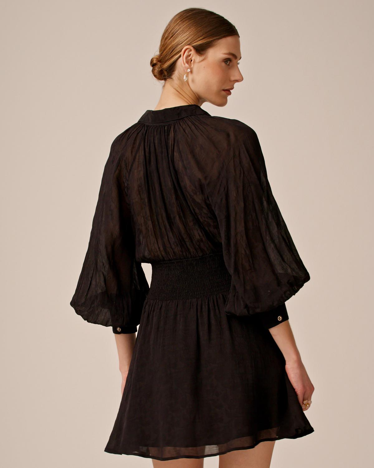 Georgette Rouching Dress, Black. Image #4