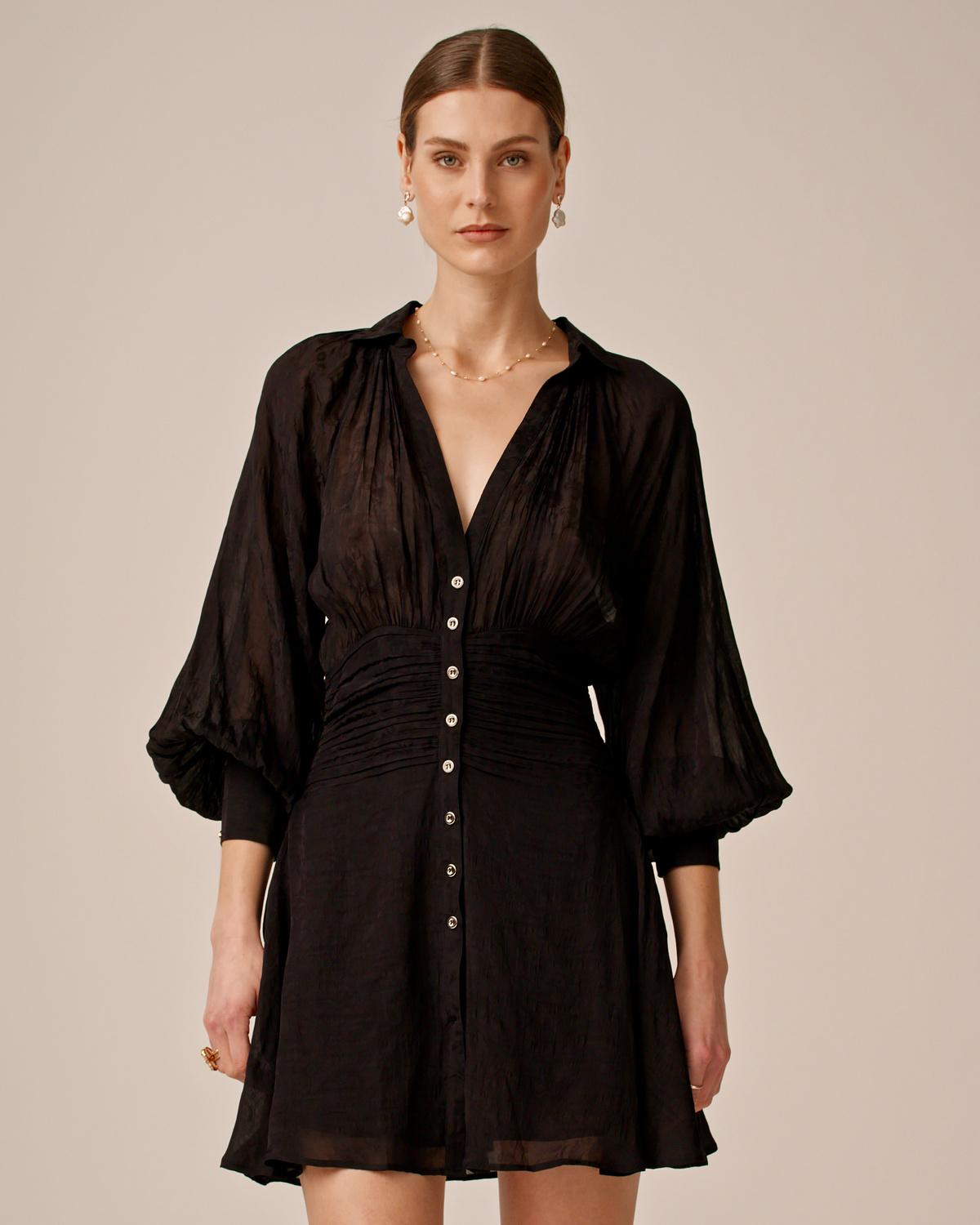 Georgette Rouching Dress, Black. Image #5