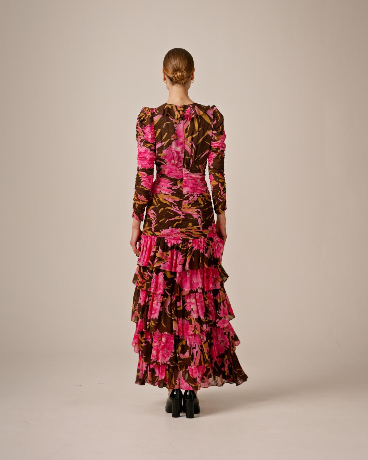 Georgette Flounce Gown, Poppy Pink. Image #4