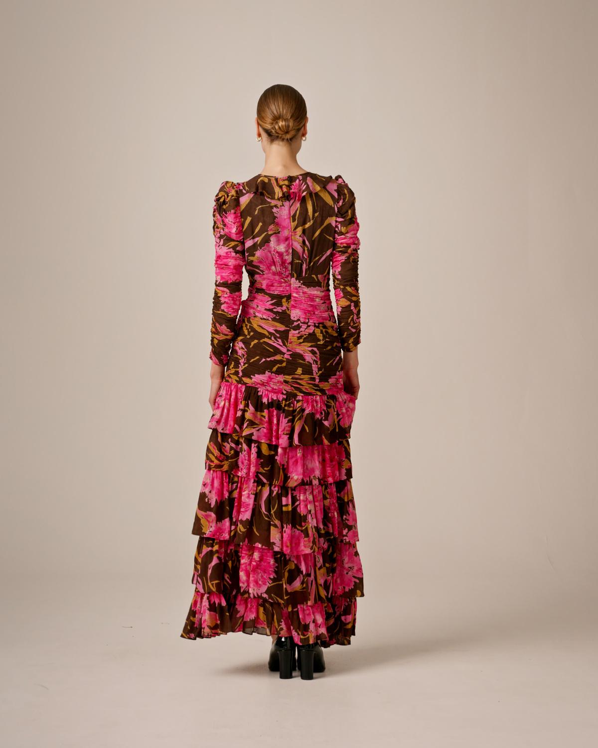 Georgette Flounce Gown, Poppy Pink. Image #3