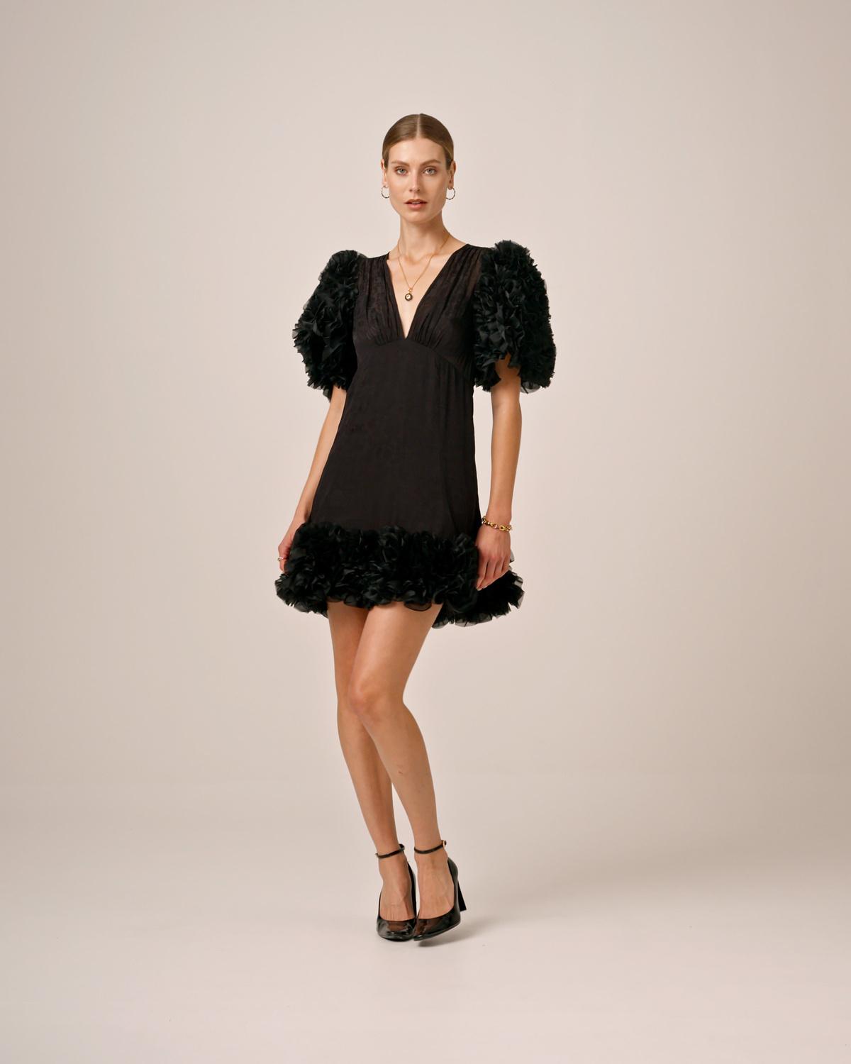 Georgette V-Neck Dress, Black. Image #2