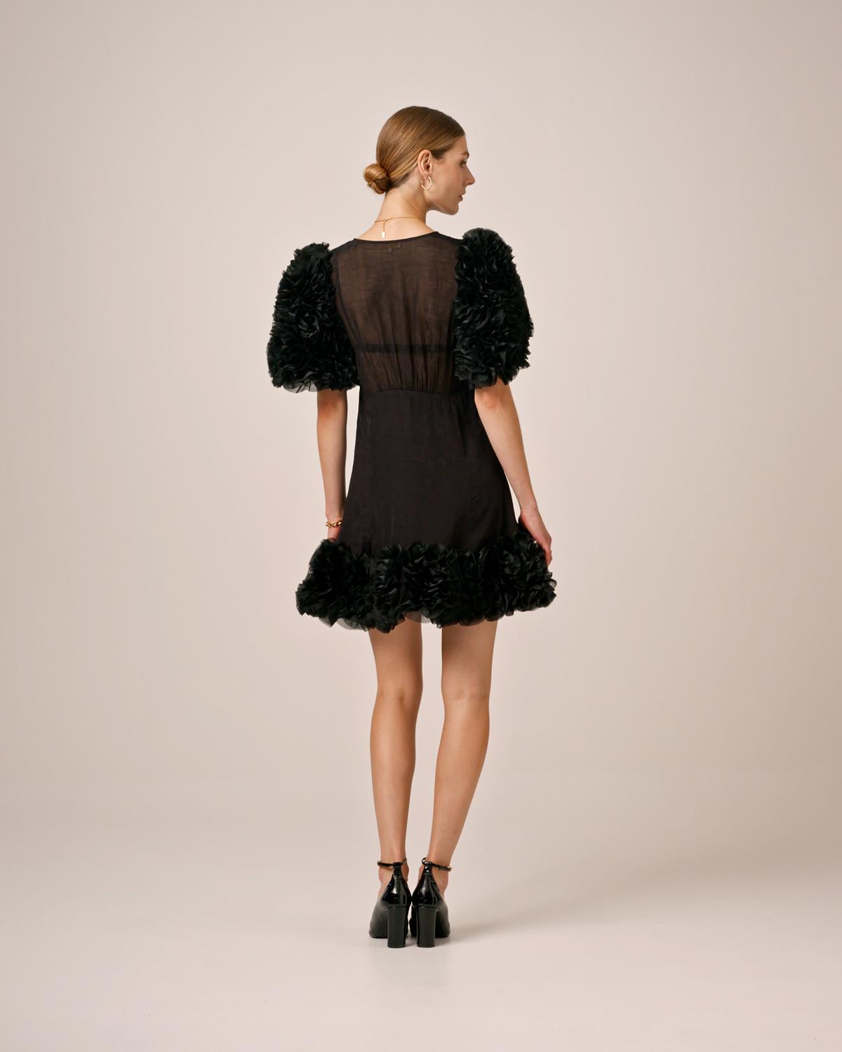 Georgette V-Neck Dress, Black. Image #4