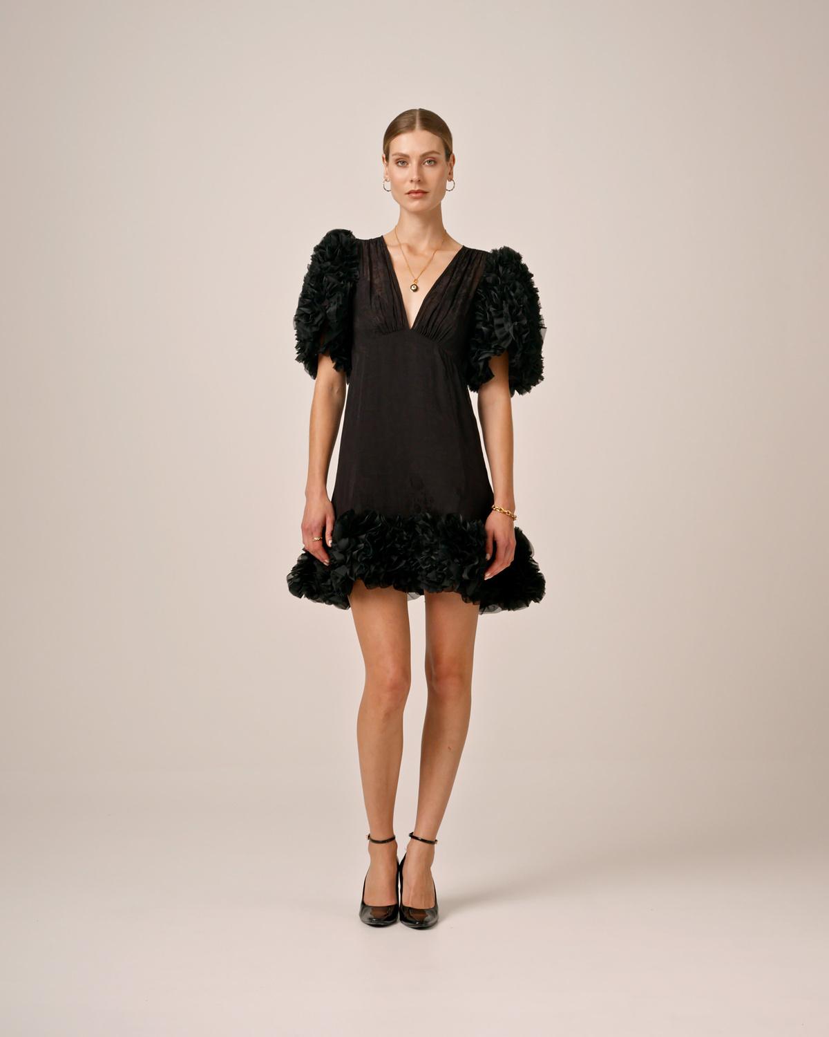 Georgette V-Neck Dress, Black. Image #5