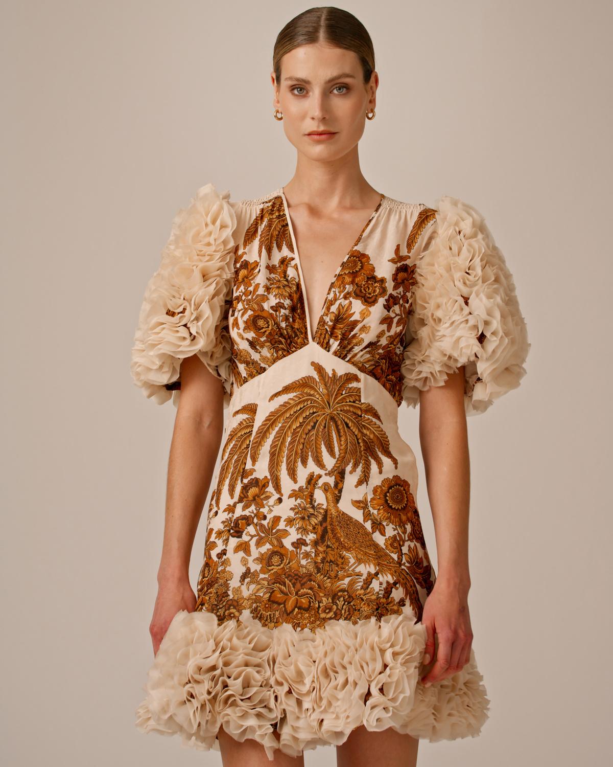 Georgette V-Neck Dress, Palms. Image #2