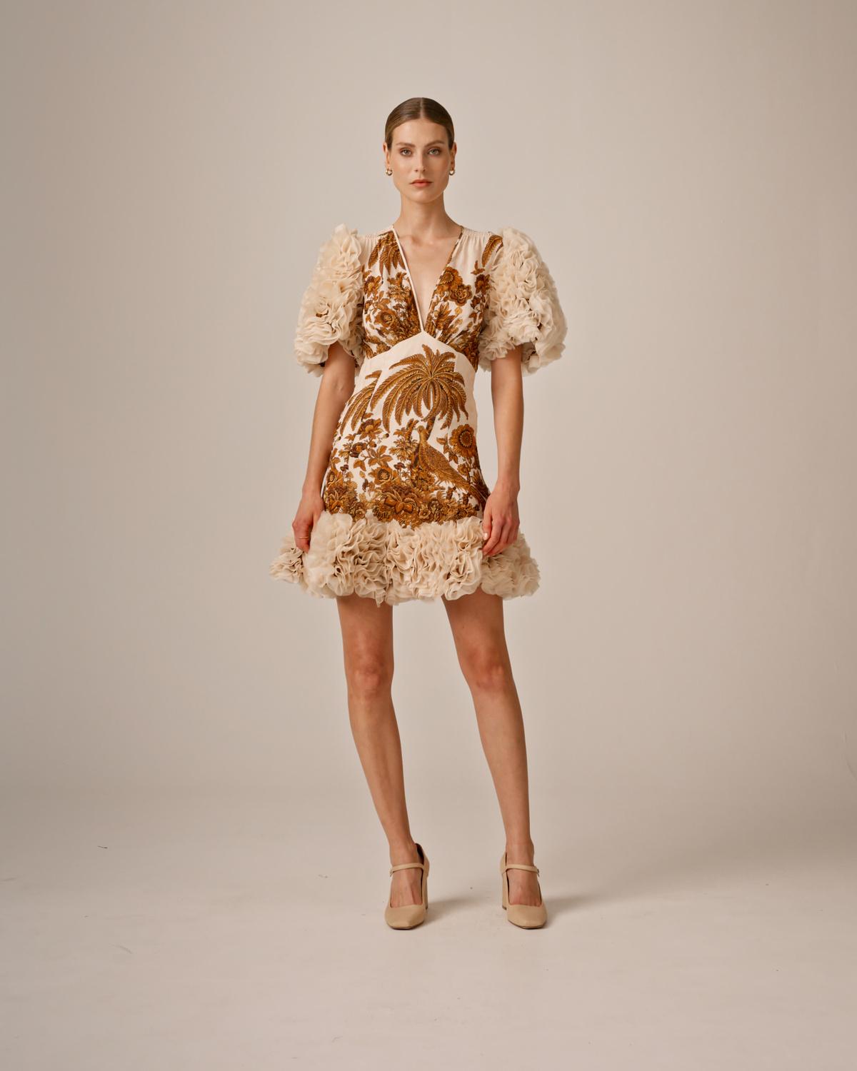 Georgette V-Neck Dress, Palms. Image #1