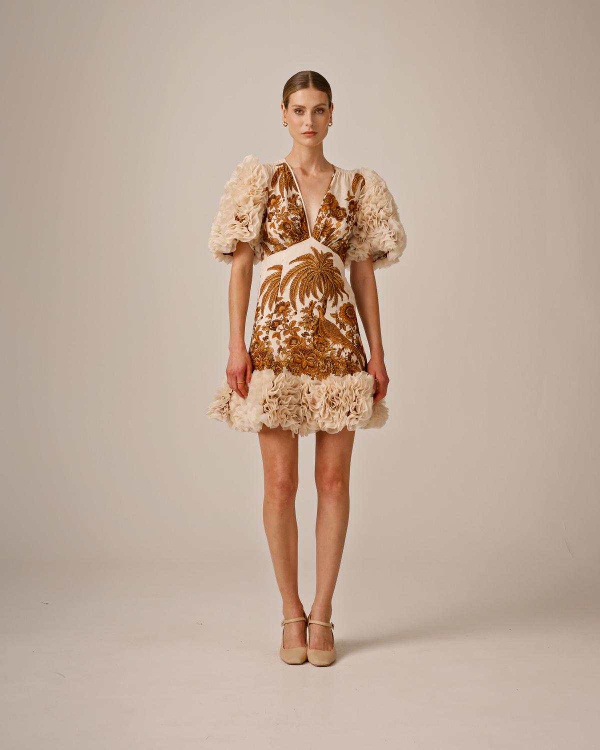 Georgette V-Neck Dress, Palms. Image #7