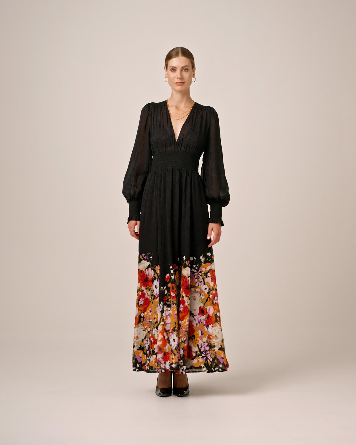 Georgette Smocking Gown, Dark Bloom. Image #2