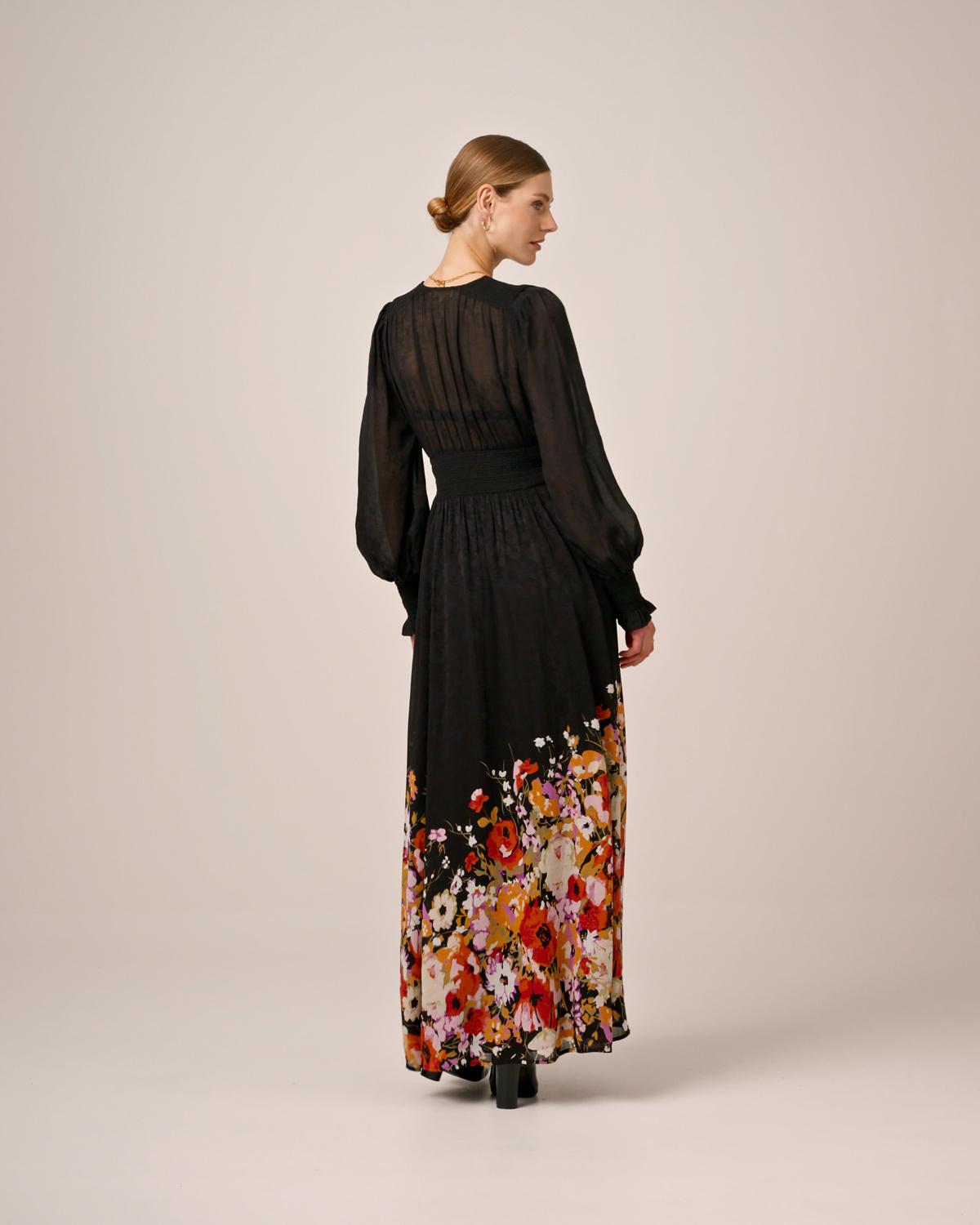 Georgette Smocking Gown, Dark Bloom. Image #3