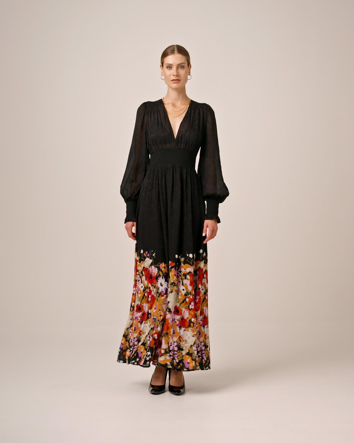 Georgette Smocking Gown, Dark Bloom. Image #5