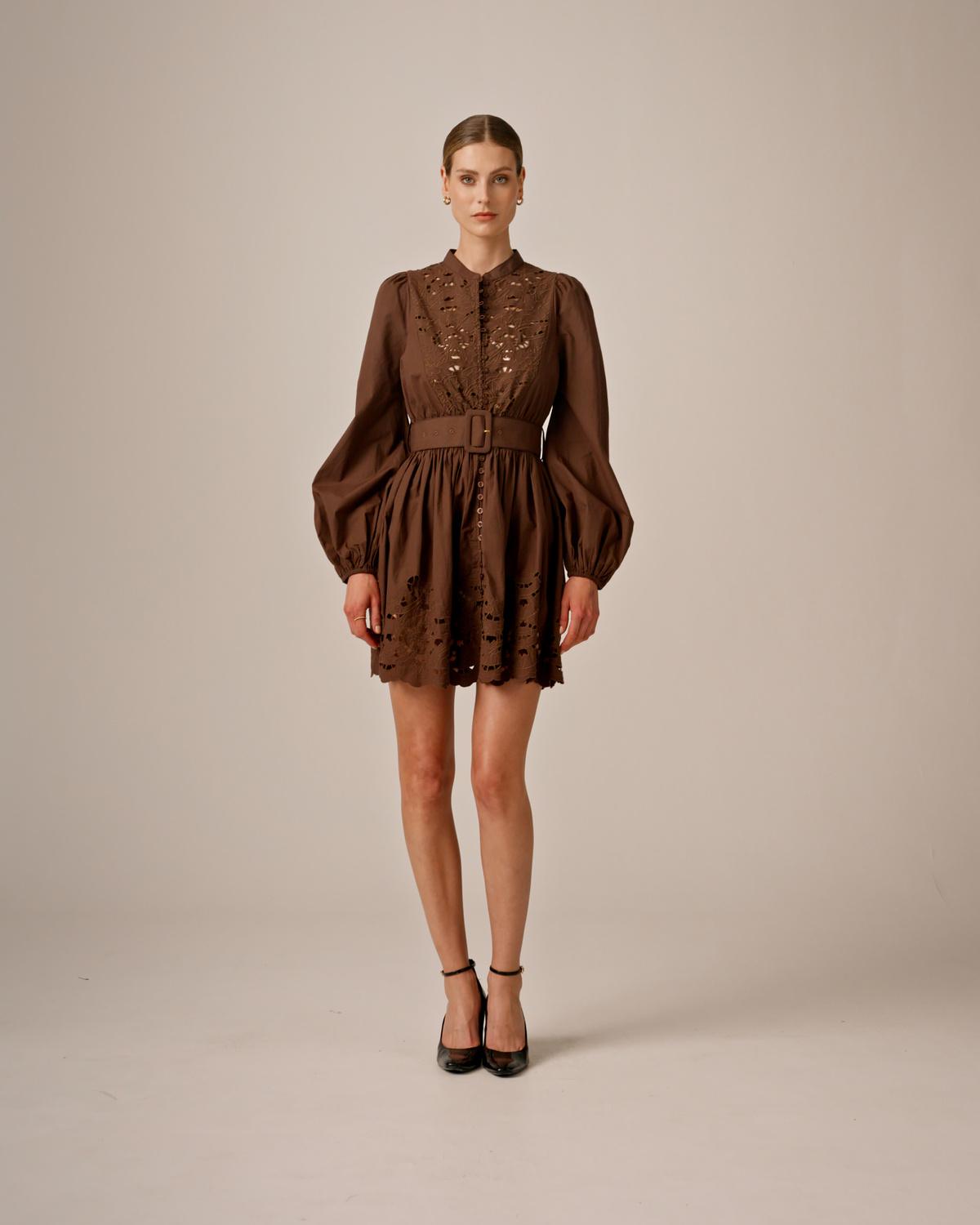 Poplin Shirt Dress, Brown. Image #5