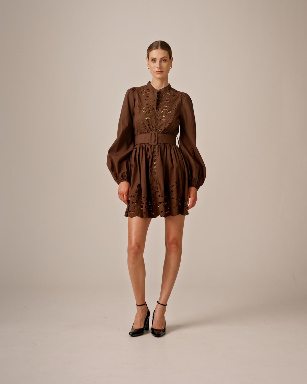 Poplin Shirt Dress, Brown. Image #3