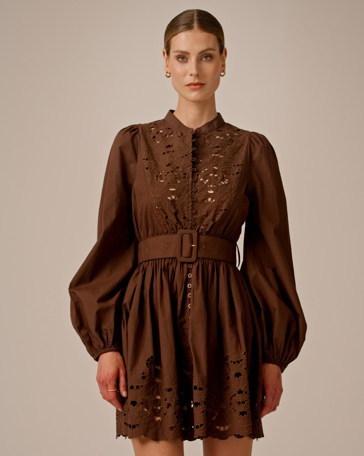 Poplin Shirt Dress, Brown. Image #2