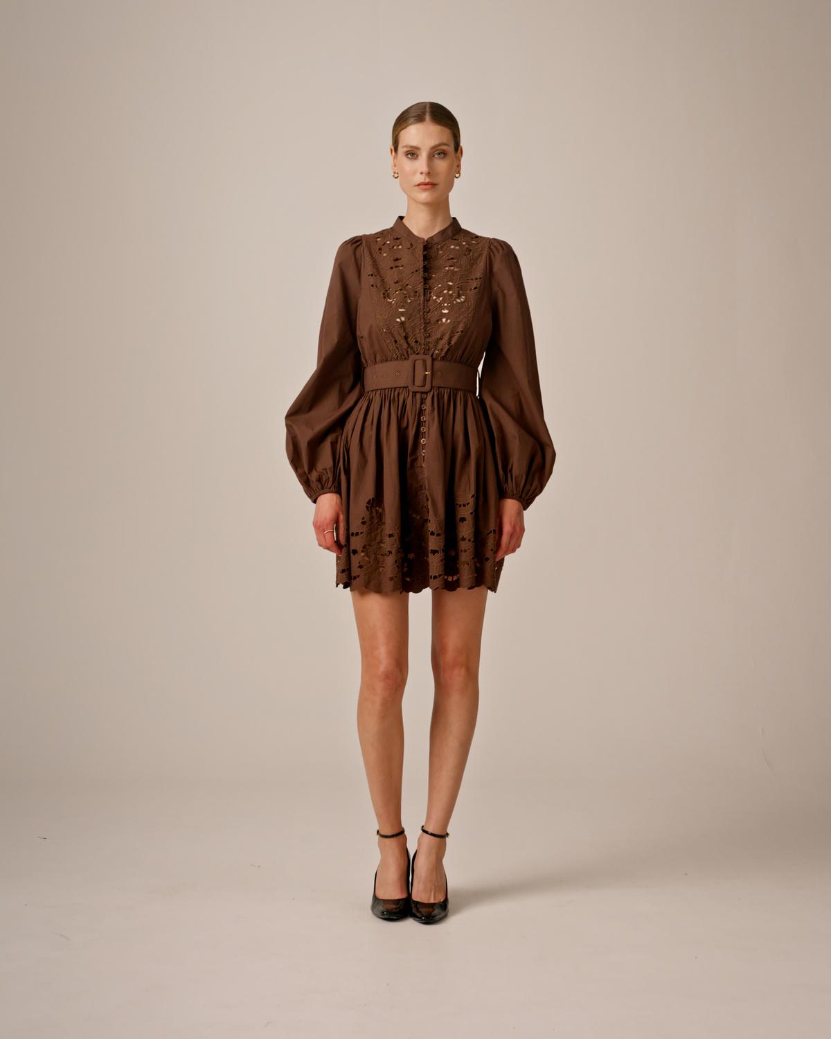 Poplin Shirt Dress, Brown. Image #1