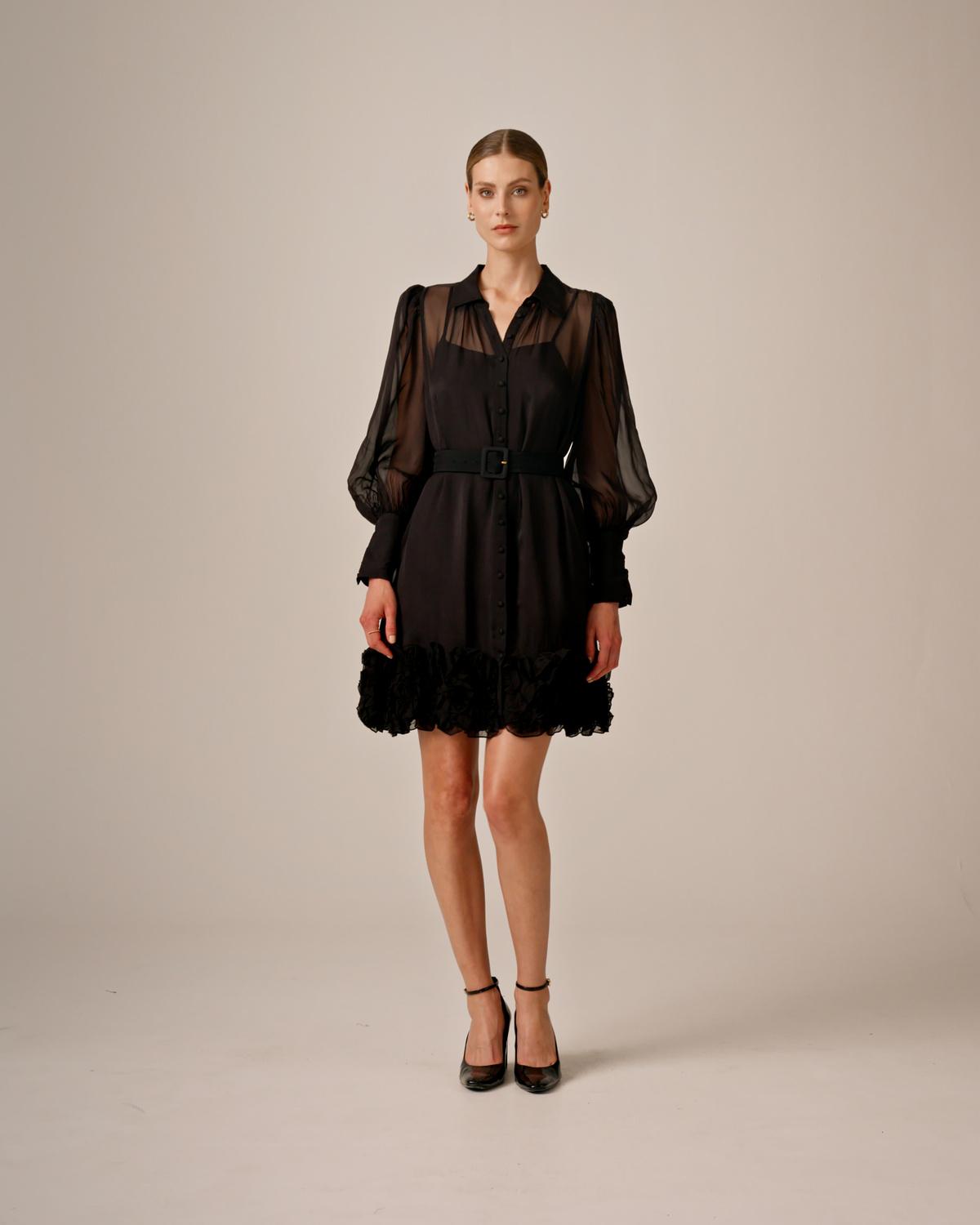 Organza Mini Dress, Black. Image #5