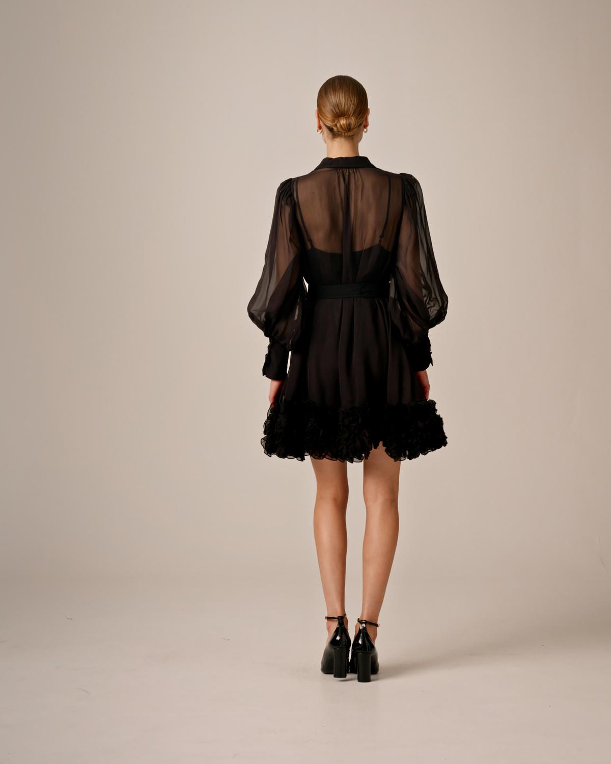 Organza Mini Dress, Black. Image #4